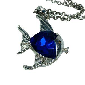 Necklace Brilliant Blue Jelly Belly Fish Pendant Silver Color 16-inch Chain